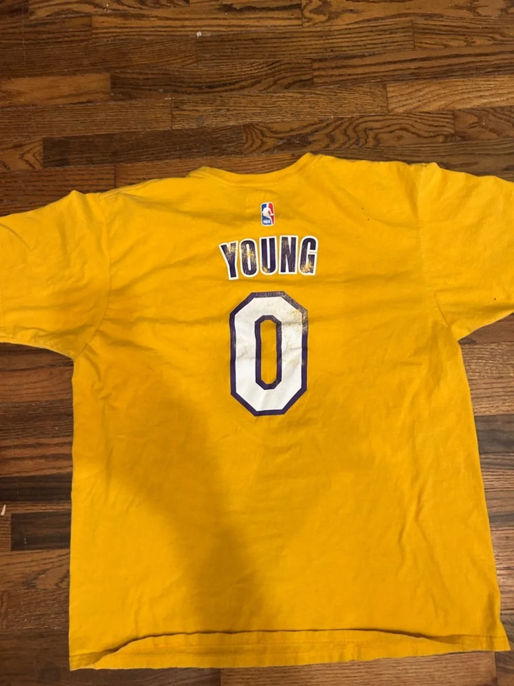 adidas Yellow Los Angeles Lakers '0' Short Sleeve Tee - Picture 2 of 3